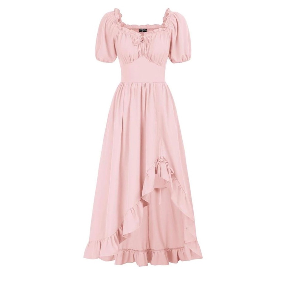 Scarlet Darkness Dress Womens Large Pink Puff Sleeve High Low Ruffle Cottagecore
